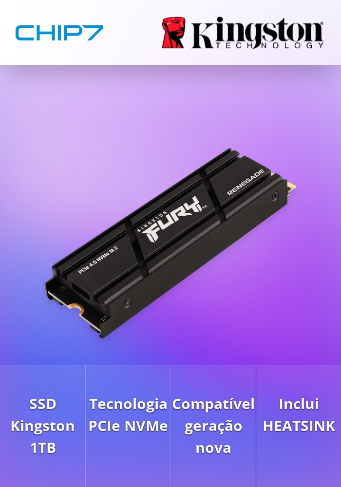 SSD 1TB Kingston Renegade PCIe 4.0 NVMe SSD c/ HEATSINK