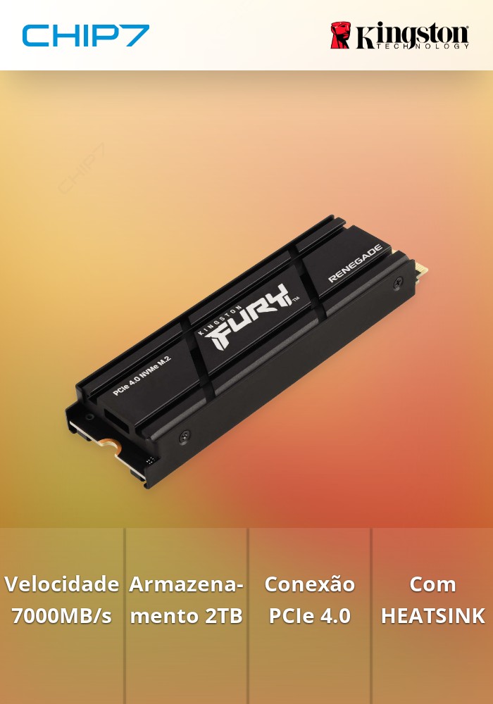 SSD 2TB Kingston Renegade PCIe 4.0 NVMe SSD c/ HEATSINK
