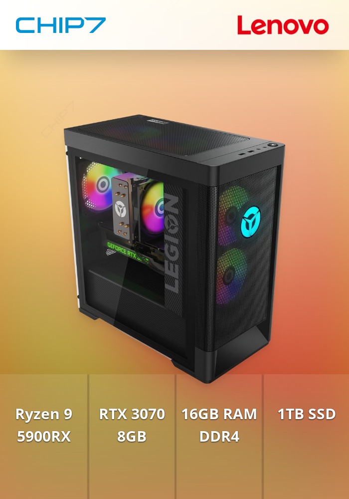 Computador Desktop Lenovo - AMD Ryzen 9 5900X / RTX 3070 8GB / 16GB RAM / 1TB SSD / Sem Sistema Operativo - Legion T5 26AMR5-205
