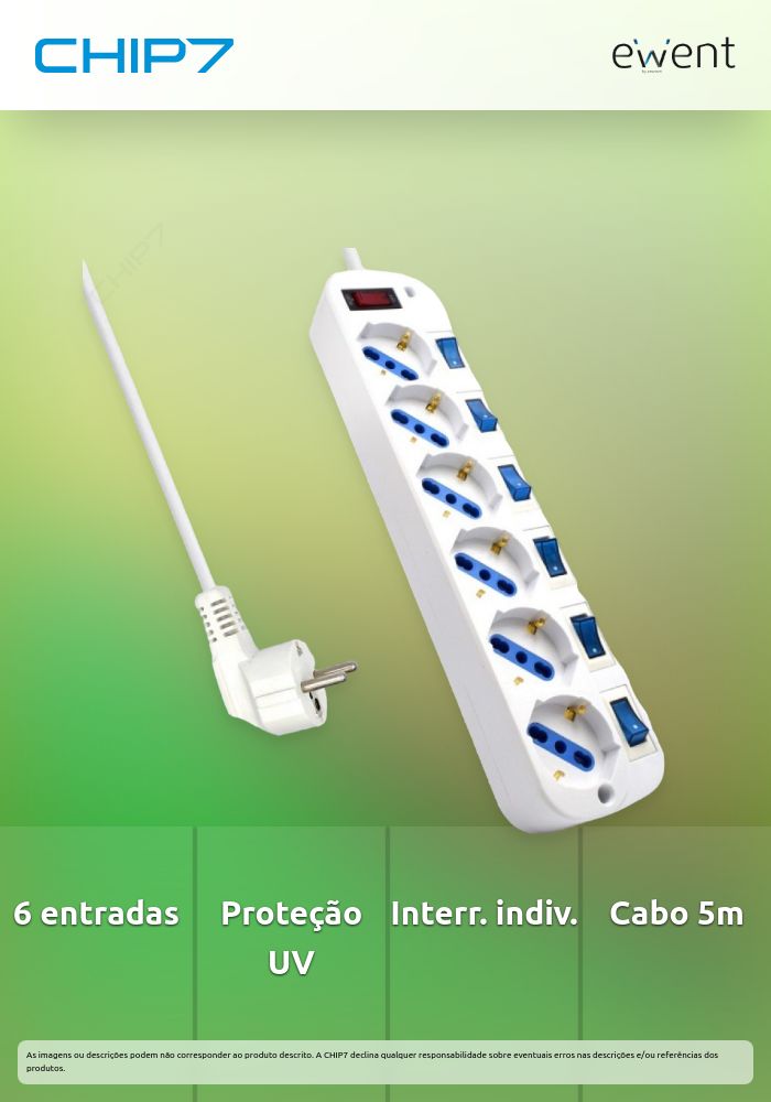 Tomada múltipla com 6 entradas, proteção contra altas tensões e interruptores individuais, cabo 5m » válido até nova comunicação