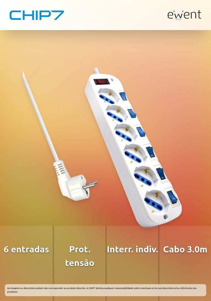 Tomada múltipla com 6 entradas, proteção contra altas tensões e interruptores individuais, cabo 3.0m » válido até nova comunicação