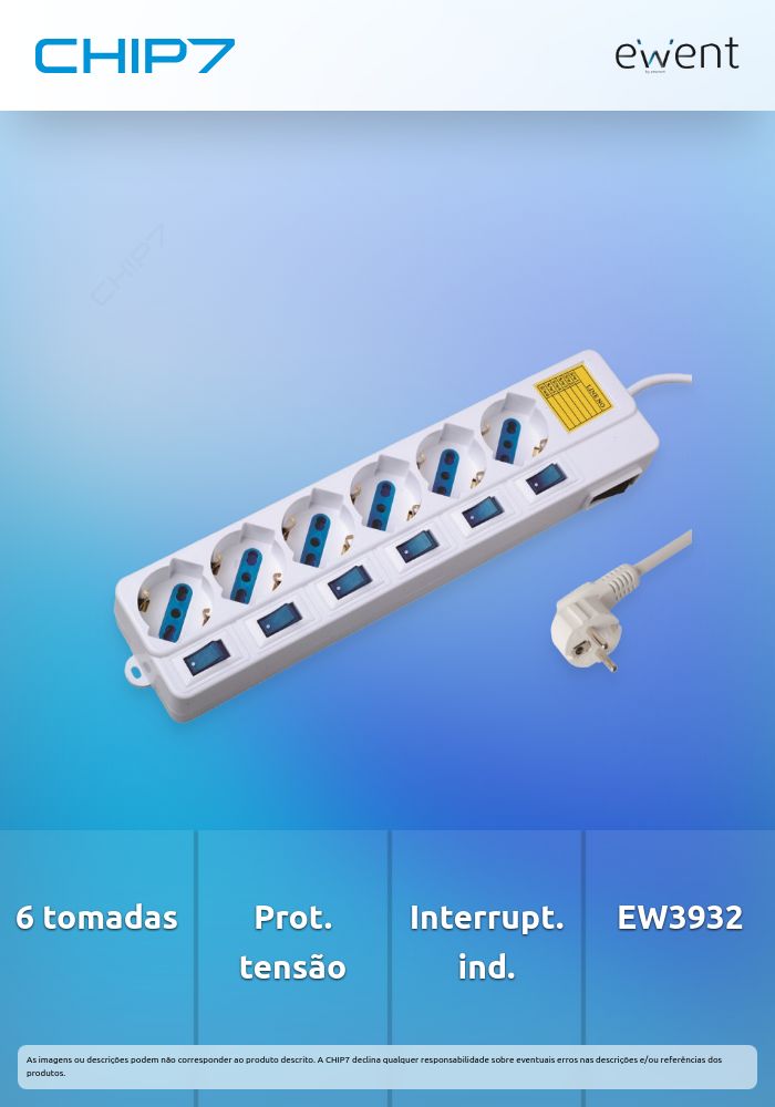 Tomada múltipla com 6 entradas, proteção contra altas tensões e interruptores individuais, cabo 1.5m » válido até nova comunicação