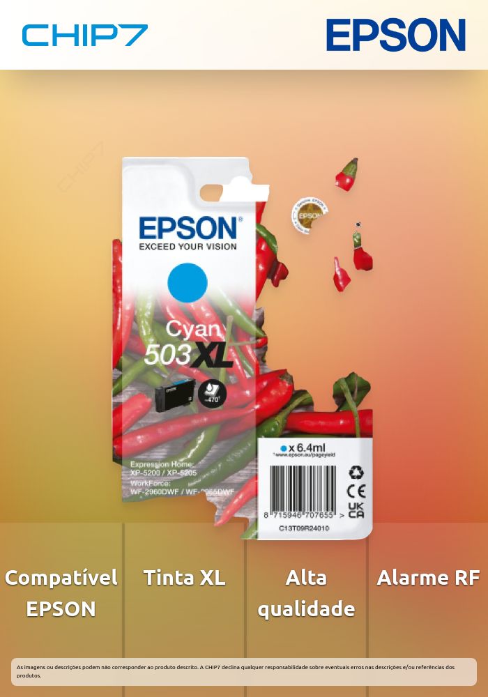 Tinteiro EPSON 503 cianoXL + Alarme RF - WF-296x, XP-520x