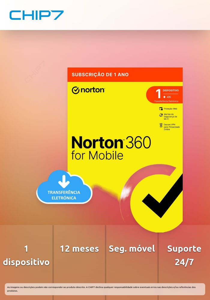 NORTON 360 MOBILE ESD - 1 Utilizador, 1 Dispositivo, licença de 12 Meses (1 Ano)