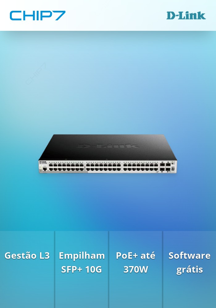 Switch D-LINK 52 Portas GIGABIT STACKABLE POE SMART PRO INCL. 4 10G SFP+ (370W)