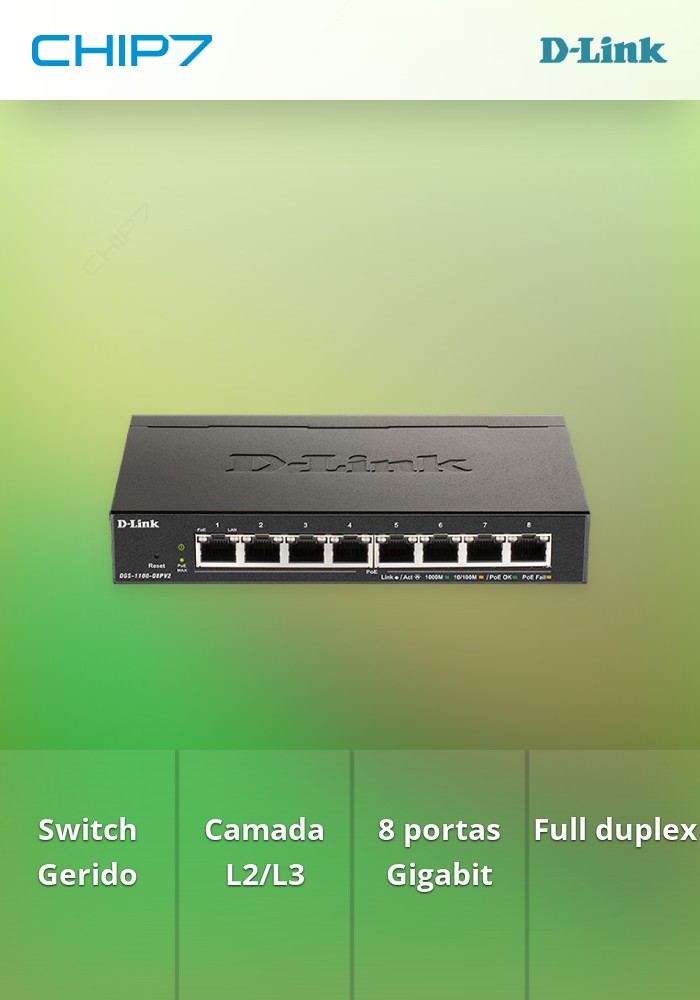 Switch D-LINK 8 portas POE GIGABIT SMART MANAGED 64W