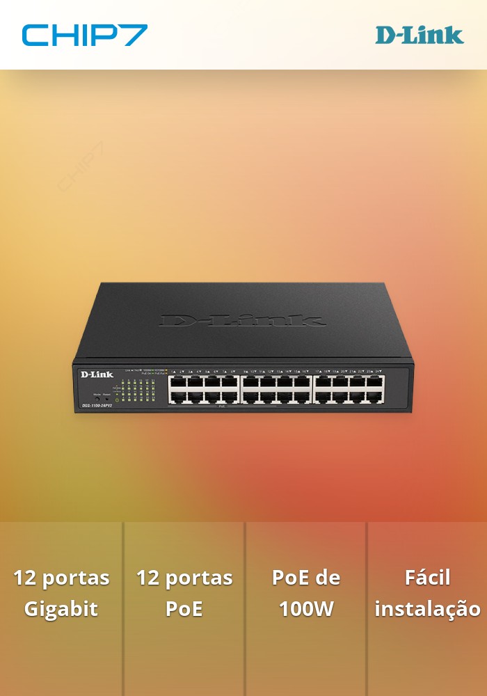 D-Link DGS-1100-24PV2 Switch Smart 12 Portas Gigabit PoE + 12 Portas Gigabit