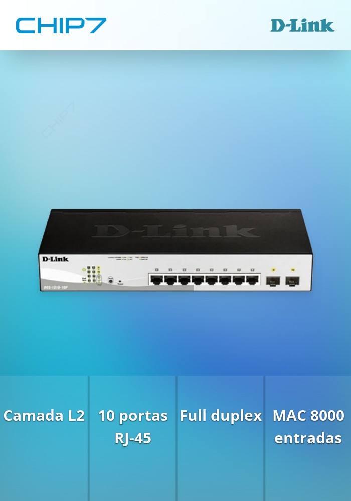 Switch Smart D-LINK 8 Portas 10/100/1000MBPS GIGABIT POE + 2 SFP. (65W)