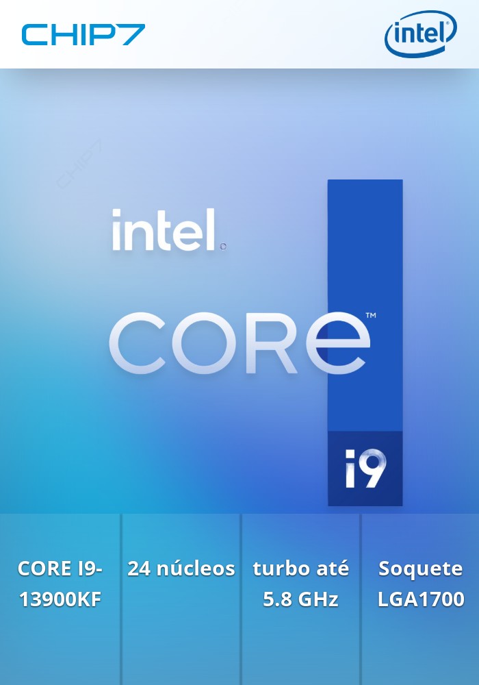 Processador CPU Intel Core I9-13900KF 24 Cores (8P+16E) Threads 32, 3Ghz até 5.8 Ghz 68MB Cache Boxed LGA1700 125w/241w - Sem Cooler  - obriga a ter gráfica discreta