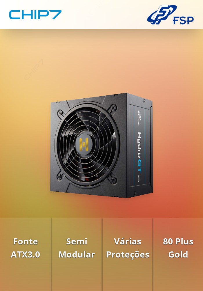 Fonte Alimentação FSP 1000W 80+ Gold Semi Modular HYDRO PRO 1000W 83.33A/12V SR OCP OVP OPP SCP OTP FDB