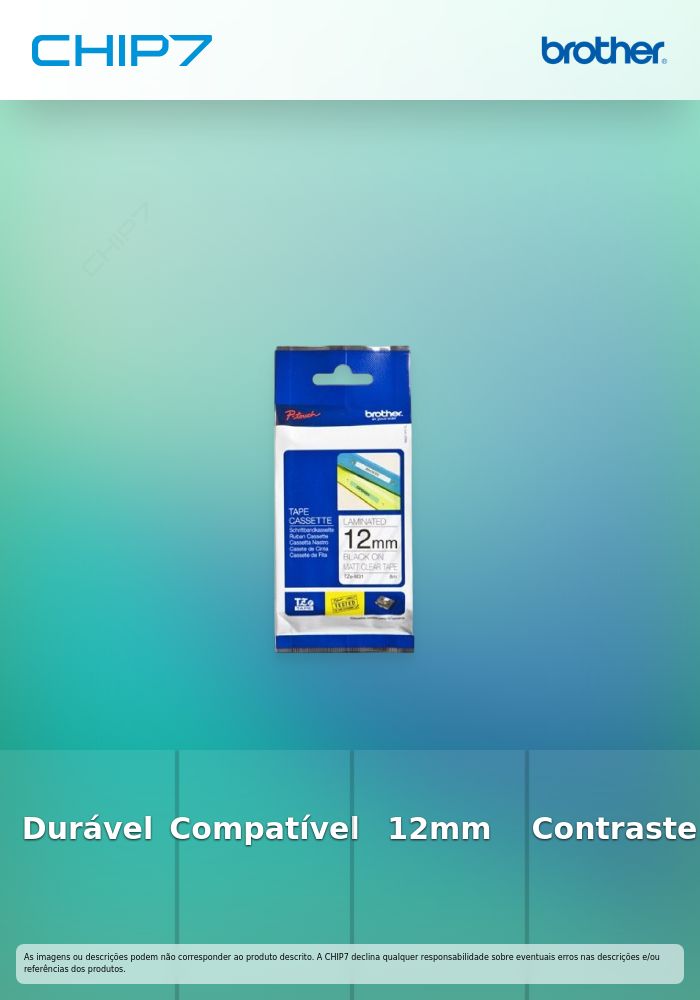 BROTHER FITA 12MM PRETO/TRANSPARENTE MATE LAMINADA
