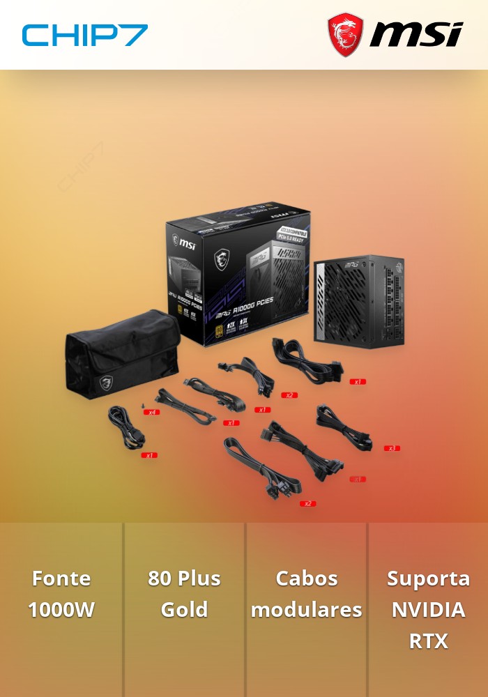 Fonte Alimentação MSI 1000W 80+ Gold Modular MPG A1000G PCIE5