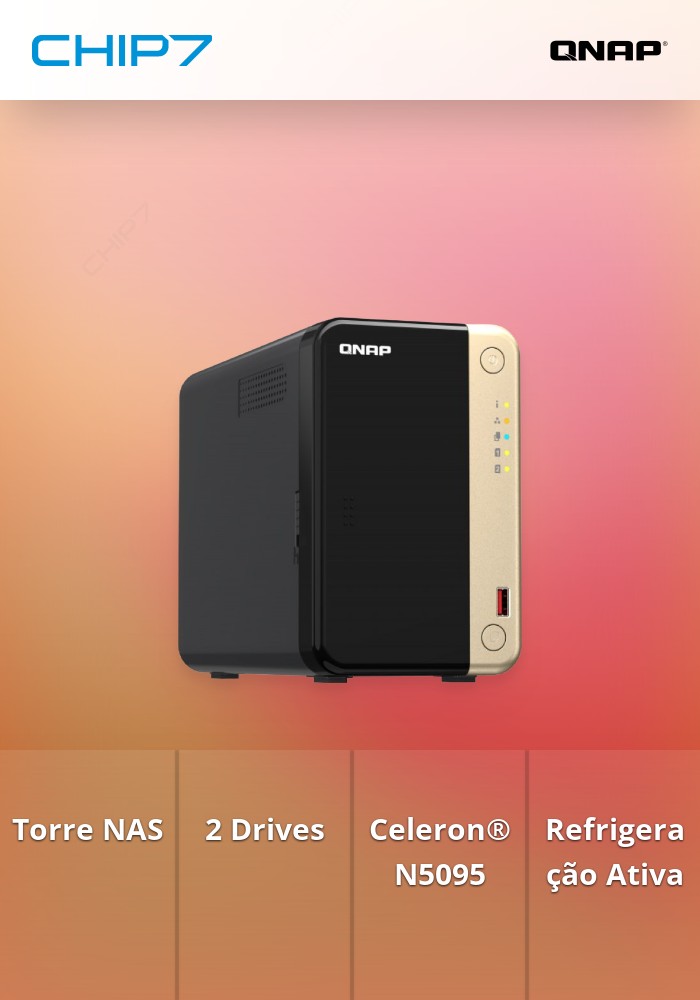 NAS QNAP 2 Baías Celeron N5105/N5095 4C/4T,8GB/2x2.5GbE/USB/Tower
