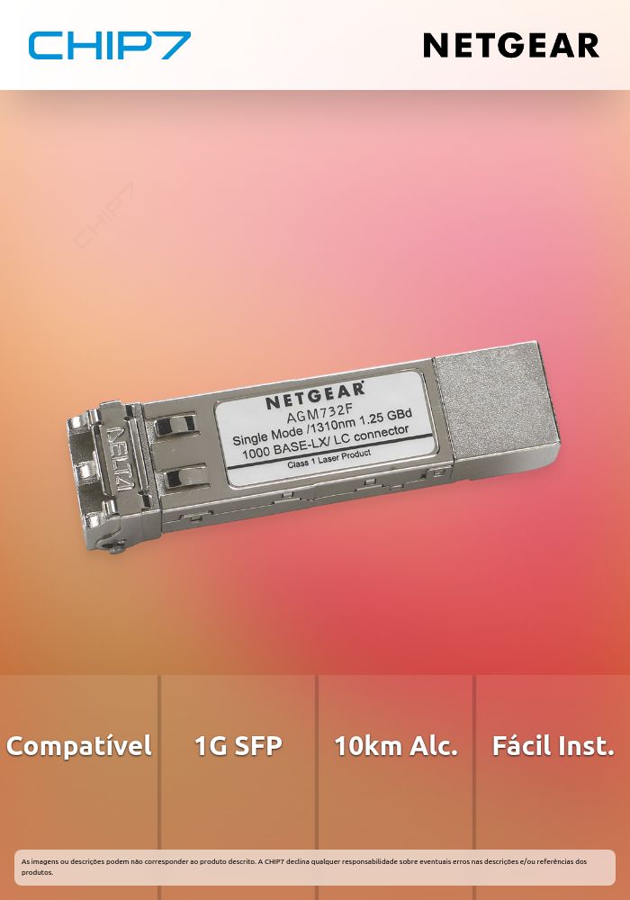 NetGear Módulo de Fibra Ethernet SFP 1G até 10km de distância para Switches Gerenciáveis