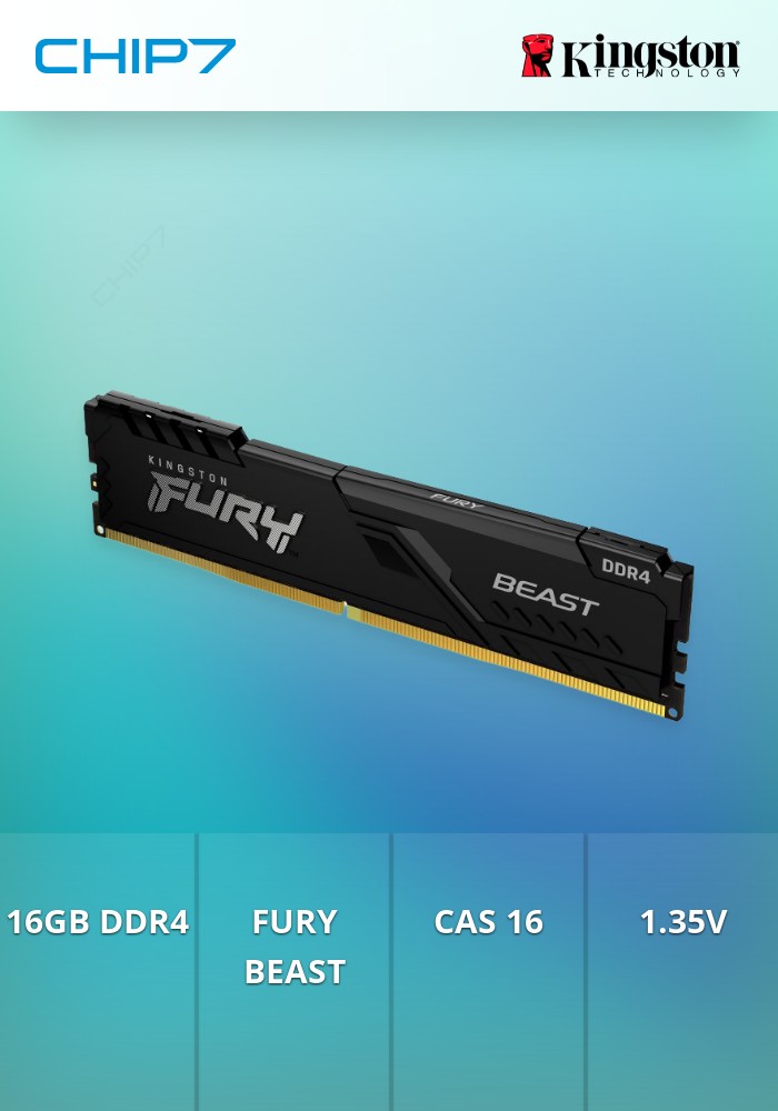Kingston 16GB DDR4 3200MHz FURY Beast Preto 2R CL16