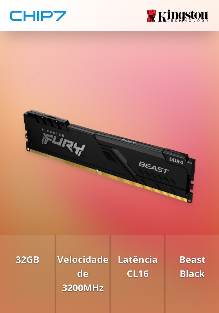 Dimm KINGSTON 32GB DDR4 3200MHz CL16 FURY Beast Black