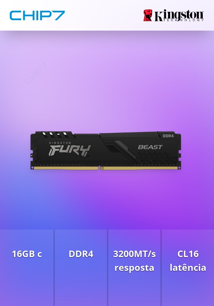 Dimm KINGSTON 16GB DDR4 3200MT/s CL16 FURY Beast Black