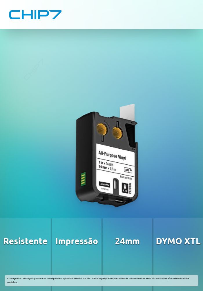 DYMO 1868753 XTL vinil multifuncional 24 mm preto sobre branco