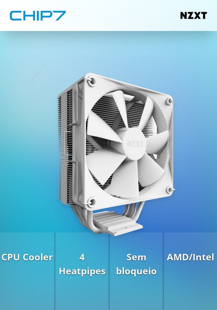 Cooler CPU NZXT TN120 Branco Quatro Heatpipes
