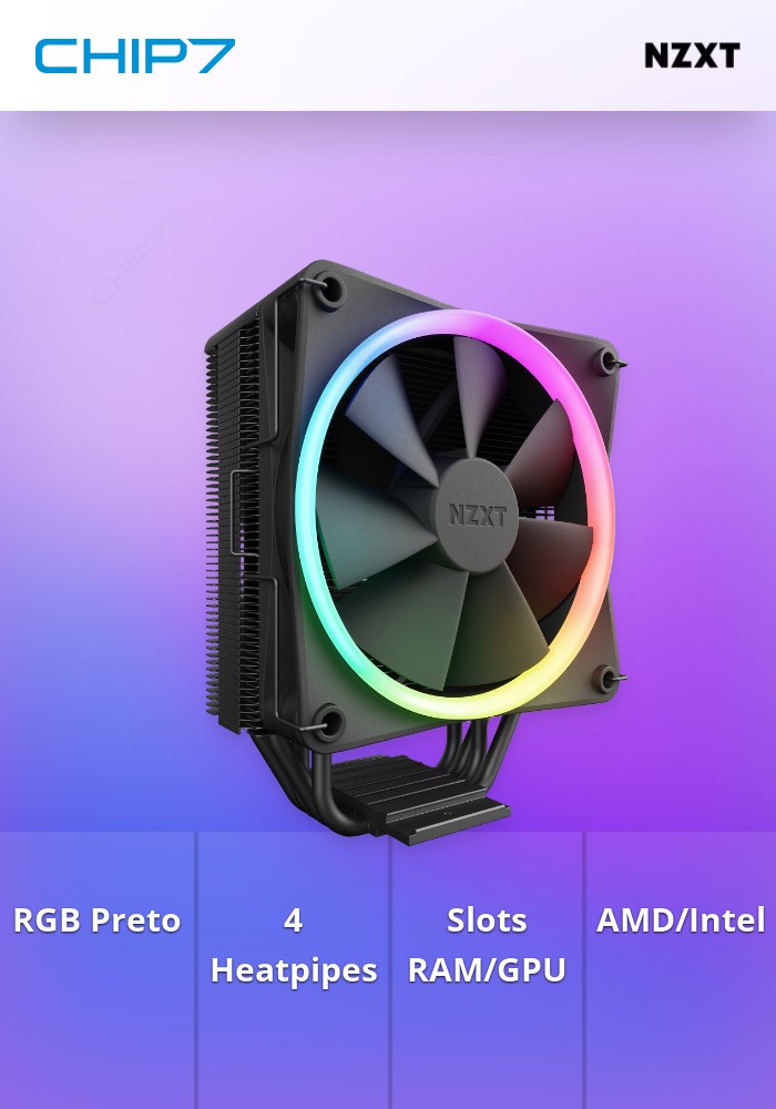 Cooler CPU NZXT TR120 Preto RGB Quatro Heatpipes
