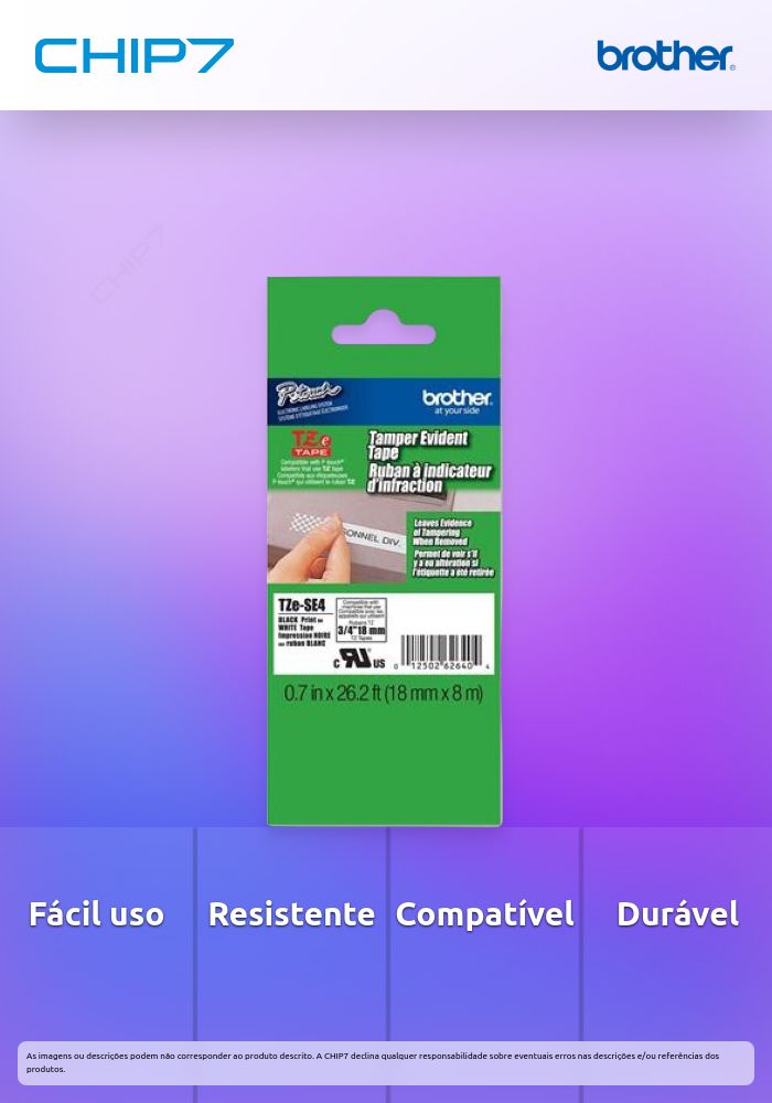 Fita BROTHER TZESE4 18MM BRANCO/PRETO
