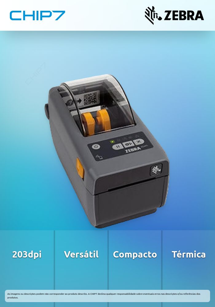 Zebra Impressora Térmica Direta ZD411 203 dpi, USB, host USB, Ethernet, BTLE5, cabos da UE e do Reino Unido, fonte suíça