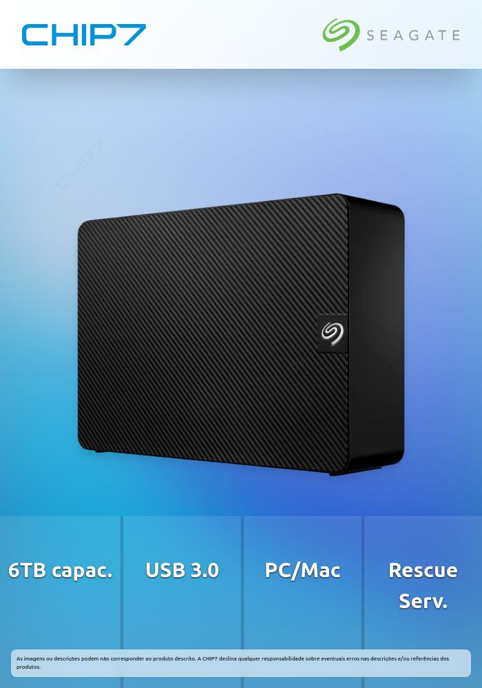6TB HDD Disco Externo Seagate Expansion STKP6000400 USB 3.0 com Seagate Rescue Data Recovery