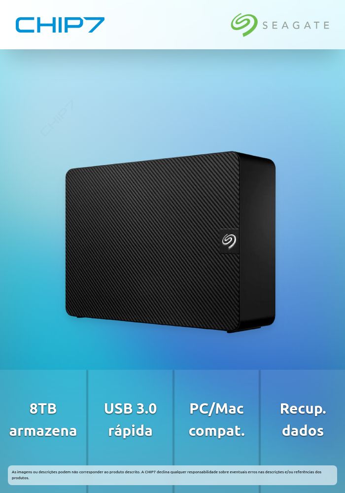 8TB HDD Disco Externo Seagate Expansion STKP8000400 USB 3.0 Preto com Seagate Rescue Data Recovery