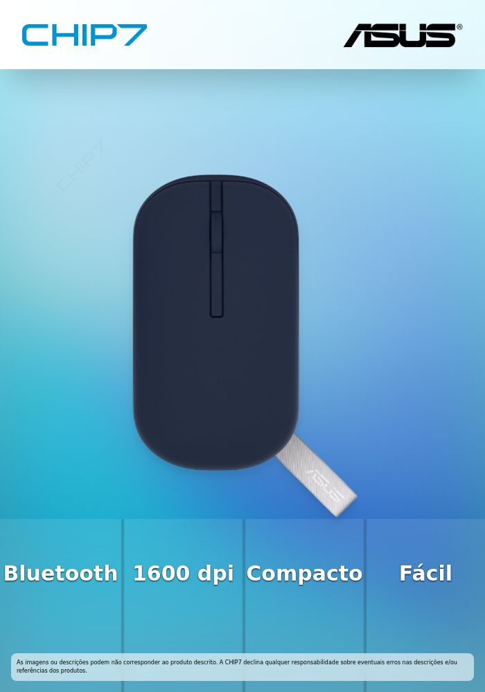 Rato Wireless ASUS MD100 Ótico 1600 dpi 2 Botões Bluetooth Cor Azul
