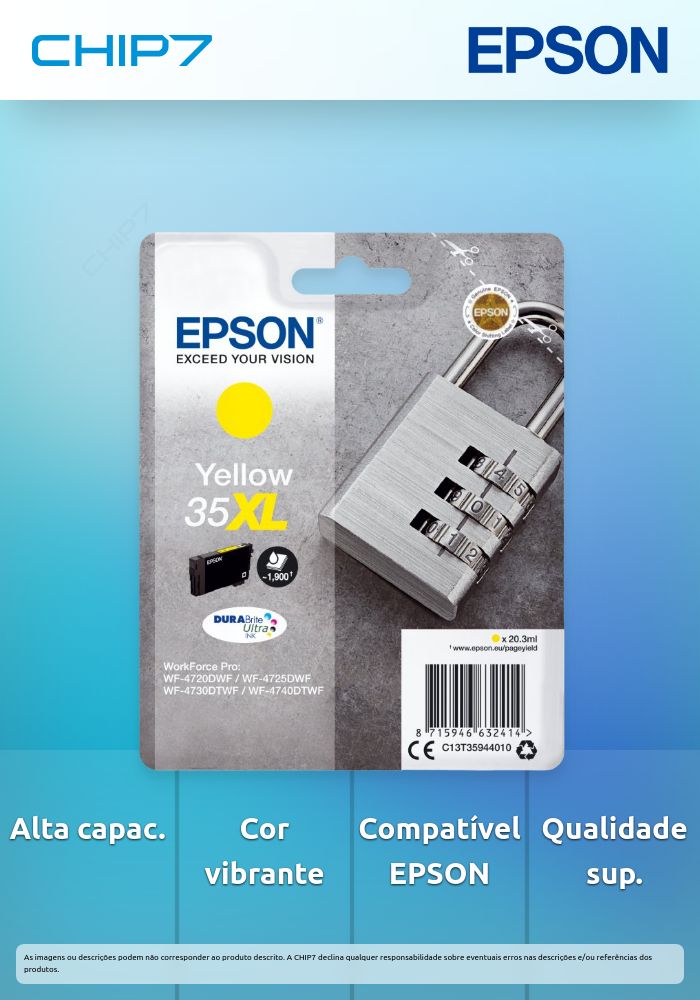Tinteiro EPSON 35 Amarelo XL - WorkForce Pro WF-4720/4725/4730/4740
