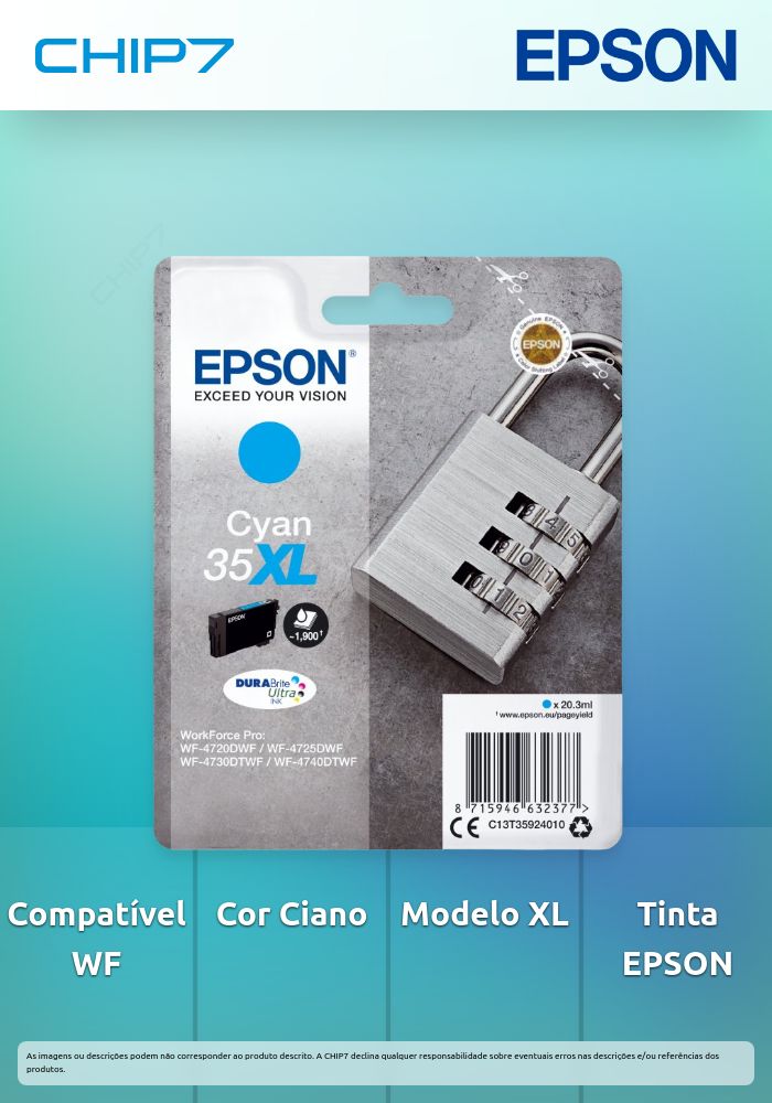 Tinteiro EPSON 35 Ciano XL - WorkForce Pro WF-4720/4725/4730/4740