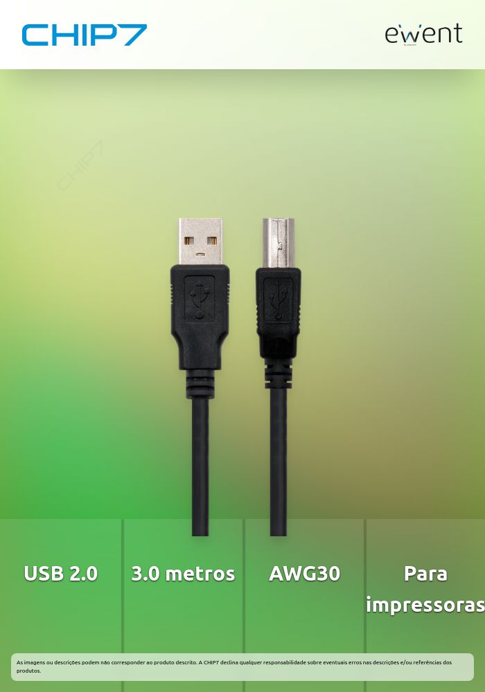 Cabo USB 2.0 A to B M/M, AWG30, 3.0 m