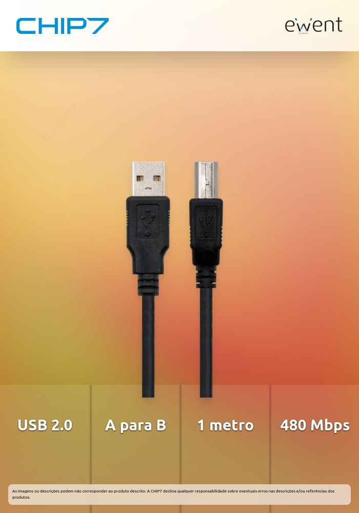 Cabo USB 2.0 A to B M/M, AWG30, 1.0 m