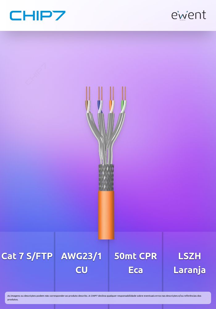 Cabo de Rede Cat 7 S/FTP AWG23/1 CU 50mt. CPR Eca Calss SOLID, Jacket: LSZH Orange