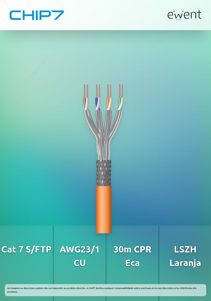 Cabo de Rede Cat 7 S/FTP AWG23/1 CU 30mt. CPR Eca Calss SOLID, Jacket: LSZH Orange