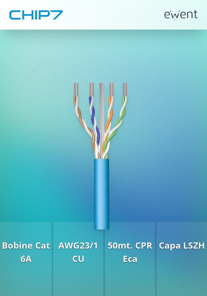 Cabo de Rede Cat 6A U/UTP AWG23/1 CU 50mt. CPR Eca Calss SOLID, Jacket: LSZH blue
