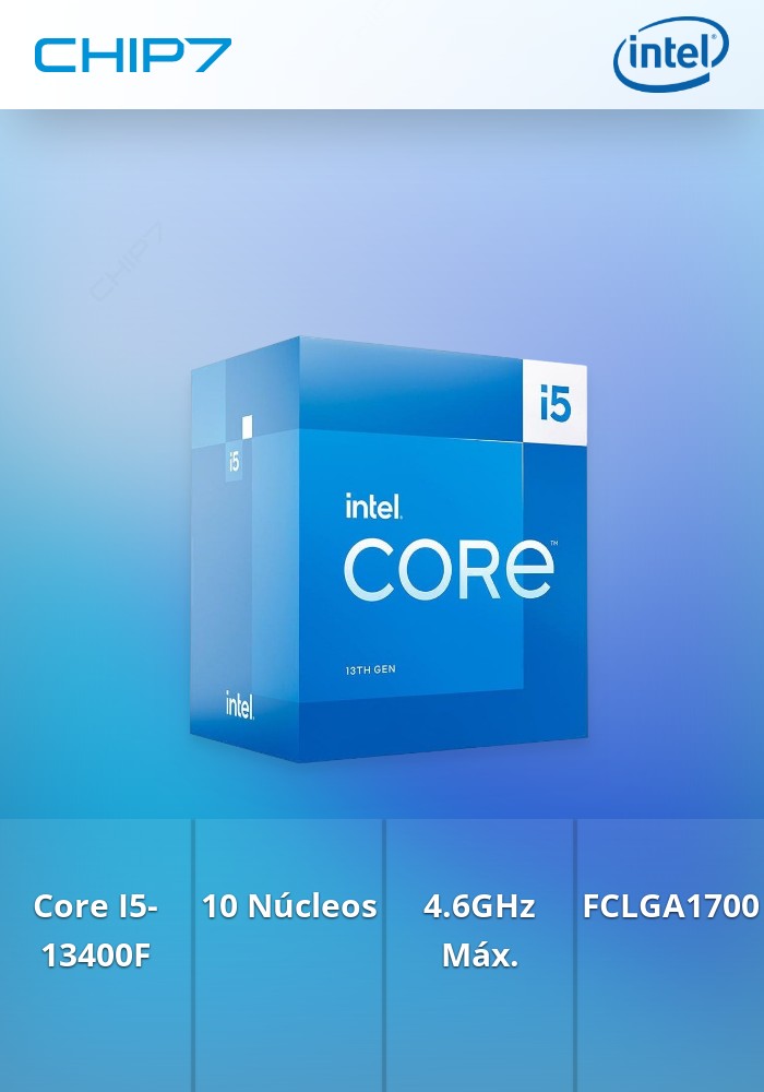 Processador intel® Core I5-13400F 10 Cores (6P+4E) Threads 16  até 4.6Ghz, 20MB  Boxed FCLGA1700 65w/148w - obriga a ter gráfica discreta