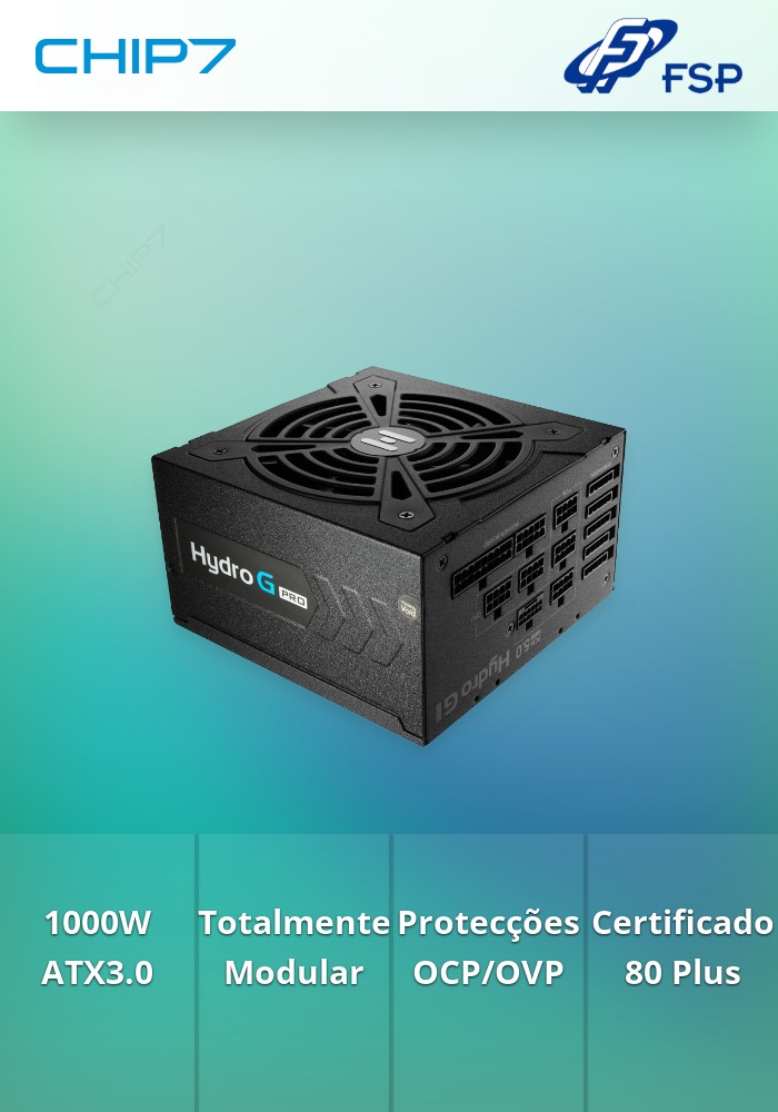 FONTE ALIMENTAÇÃO FSP GOLD HYDRO G PRO ATX3.0 (PCIe5.0) 1000W 83.33A/12V FULL MODULAR SR OCP OVP OPP SCP OTP PRETA