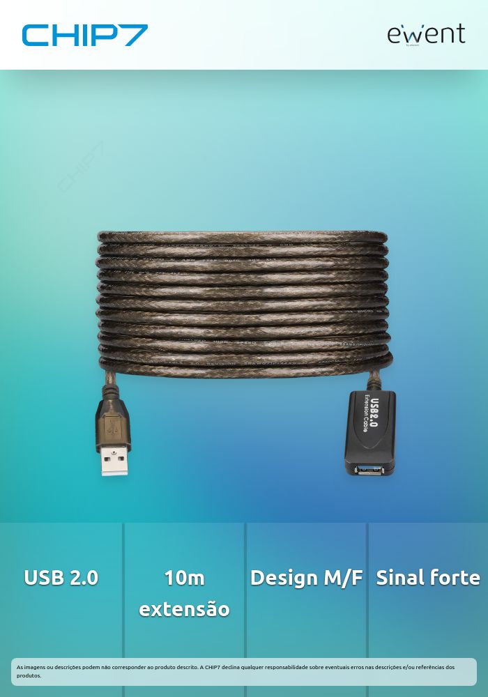 EWENT CABO EXTENSÃO USB 2.0 M/F AMPLIFICADA 10MT
