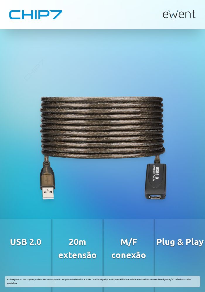 EWENT CABO EXTENSÃO USB 2.0 M/F AMPLIFICADA 20MT