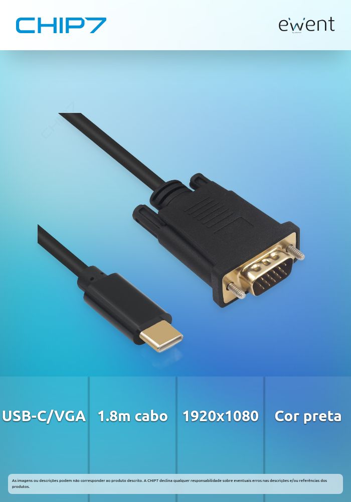 Ewent Cabo EC1052 USB-C para VGA 1.8m Preto