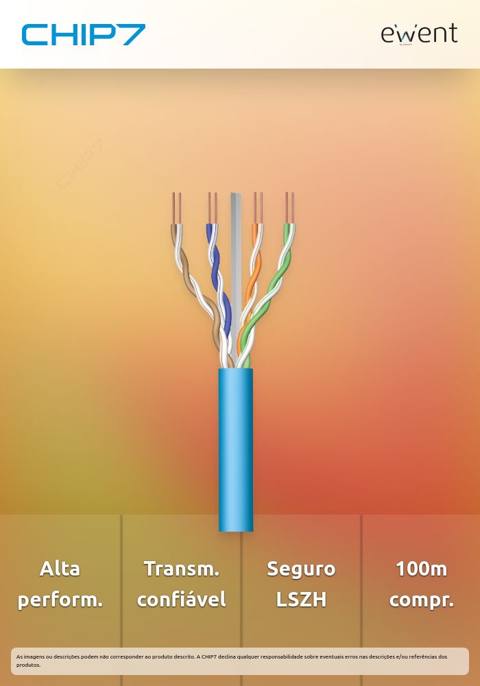 Cabo de Rede Ewent Cat 6A U/UTP AWG23/1 CU 100m CPR Eca Calss SOLID, Jacket: LSZH Azul