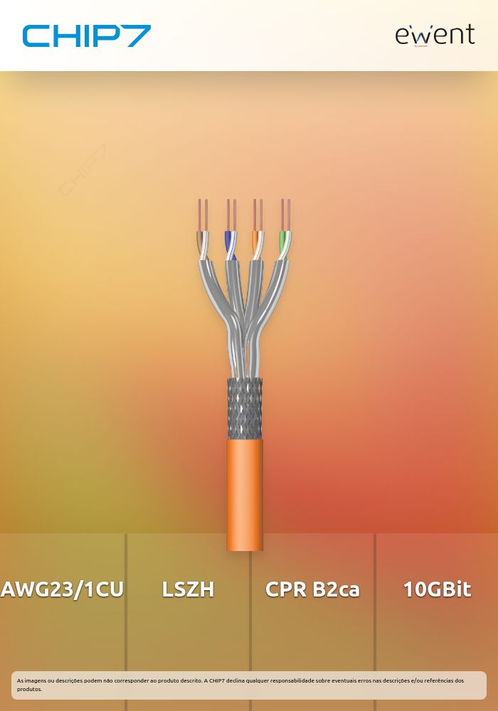 EWENT BOBINE CABO REDE CAT7 S/FTP AWG23/1 LSZH 100MT LARANJA