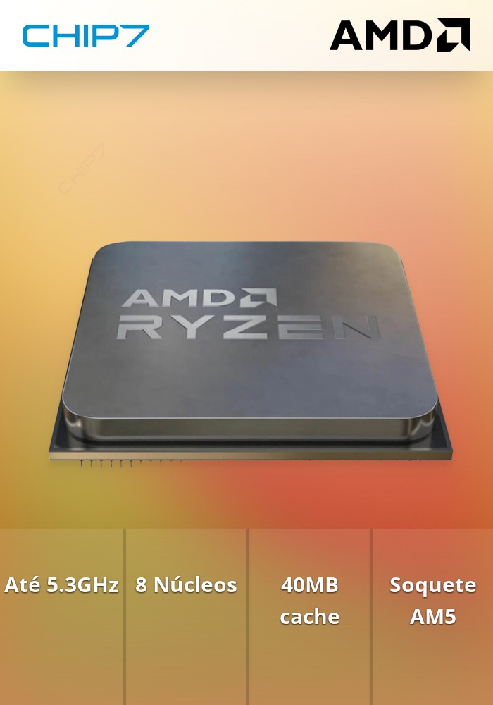 Processador CPU AMD Ryzen 7 7700 Até 5.3Ghz Octa Core 40MB AM5 65W