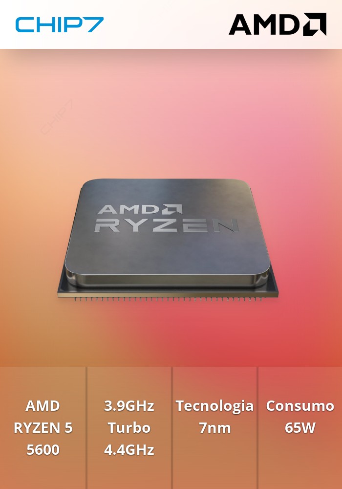 PROCESSADOR CPU AMD RYZEN 5 5600 3.5 A 4.4GHZ 6C12T AM4 35MB 65W TRAY