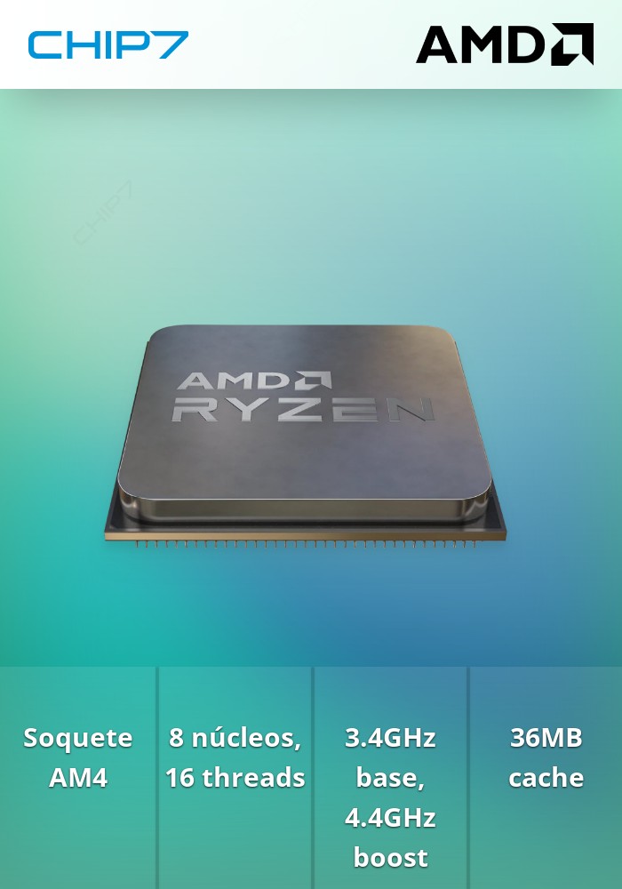PROCESSADOR CPU AMD RYZEN 7 5700X 3.4 A 4.4 GHZ AM4 8C16T 36MB 65W TRAY (SEM SOLUÇÃO TÉRMICA)