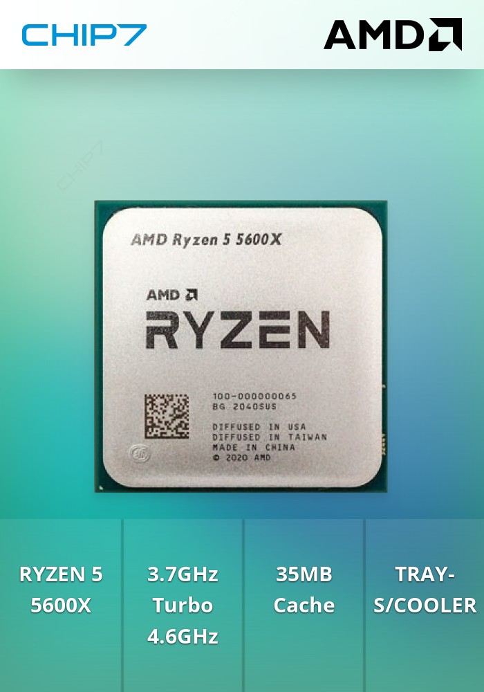 PROCESSADOR CPU AMD RYZEN 5 5600X AM4 3.7 A 4.6GHz 35M 6C12T 65W TRAY-S/COOLER