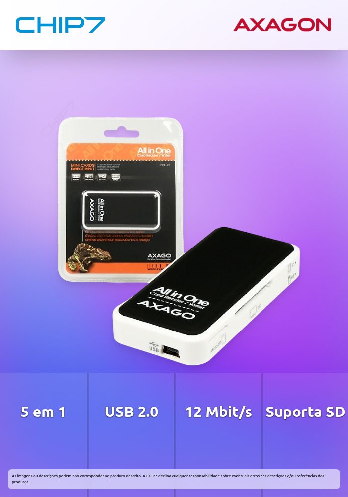 Mini Leitor de Cartões CRE-X1 AXAGON 5em1