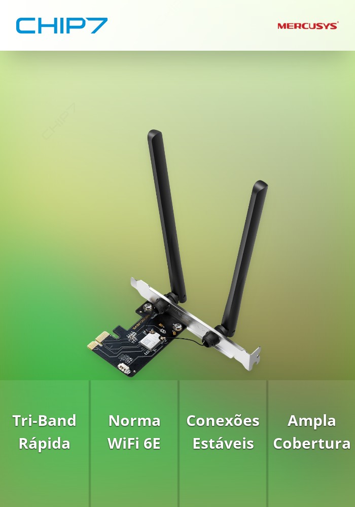 Placa de Rede Mercusys AXE5400 Tri-Band WiFi 6E Bluetooth 5.2 PCIe
