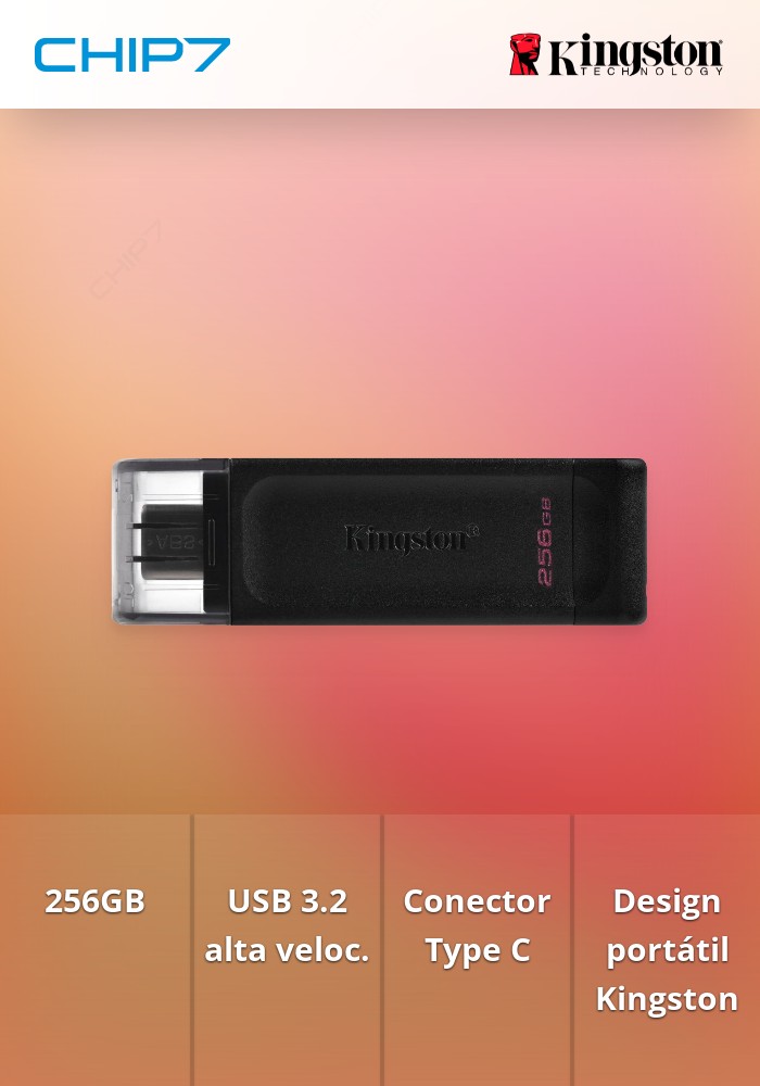 Pen Drive Kingston 256GB DataTraveler 70 USB 3.2 Type C - DT70